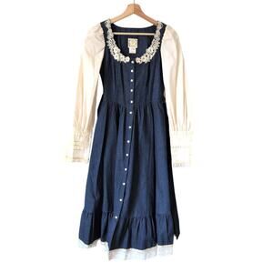 VTG 70s Gunne Sax Jessica Prairie Dress 5 XS Denim Festival Western Cottagecore